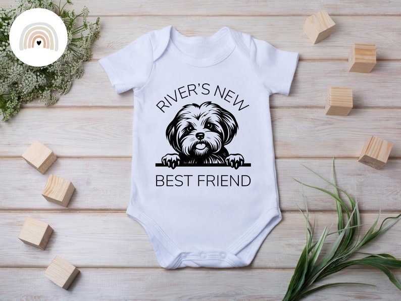 Personalized Baby Onesies® Dogs New Best Friend Template Custom Onesie®, Baby Shower Gift, Baby Announcement, Baby Clothes image 1