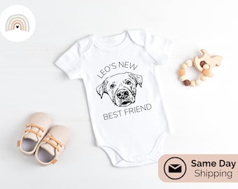 Grenouillères personnalisées pour bébé | chien nouveau meilleur ami | Combinaison personnalisée, Cadeau baby shower, Faire-part de naissance, Vêtements pour bébé