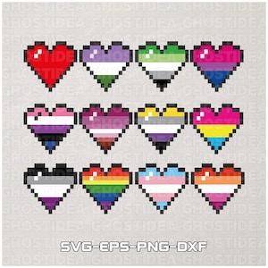 LGBTQ+ Pixel Heart SVG Bundle - Pixel Heart Svg Bundle - Video Game Heart Svg Bundle - Pride svg - Love svg