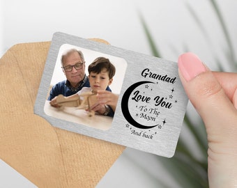 Custom metal walet cards "Love you to the moon and back" - Grandad gift, grandfather gift, grandad love, grandson, grandaughter, grandchild