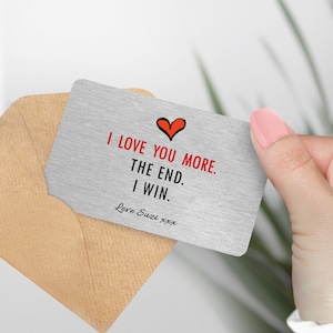 Carte portefeuille en métal personnalisée Je t'aime plus jusqu'à la fin. Personnalisez-le avec votre nom. Cadeau pour petit ami / cadeau d'anniversaire pour lui