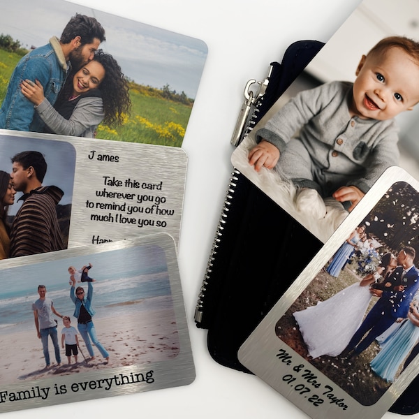 Aluminium Personalised Photo Wallet Purse Card, Metal Keepsake Gift for Grandparents, Husband, Wife Dad, Mum, Friend Custom Wallet Card