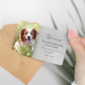 Carte portefeuille personnalisée commémorative pour animal de compagnie paysage (couleur) - « Vous avez laissé une empreinte de patte sur notre cœur », cadeau souvenir en métal, animal de compagnie, mémorial d'animal de compagnie