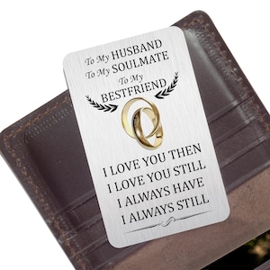 Tarjeta de billetera de metal: Para mi amor: regalo para esposo y alma gemela, recuerdo romántico para esposo, regalo de aniversario y de San Valentín para él