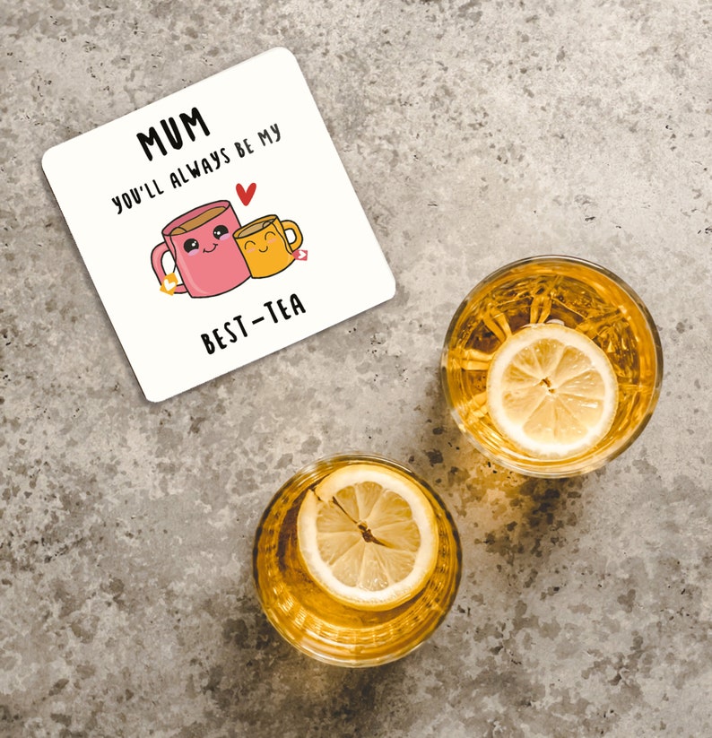 Personalised Mum Best-Tea Coaster Funny Gift For Mother, Birthday Gift, Mothers Day, Gift for mum, bestie, custom coaster gif image 3