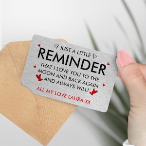 Tarjeta de billetera de metal personalizada "Te amo hasta la luna y más allá", tarjeta de billetera, regalo para esposo, esposa, regalo de novio de San Valentín