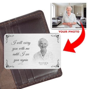 Personalisierte Aluminium Foto Brieftasche Karte - Ich werde dich bei mir tragen bis ich dich wiedersehe, Metall Andenken Geschenk, In Memoriam Geschenk, Gedenkkarten