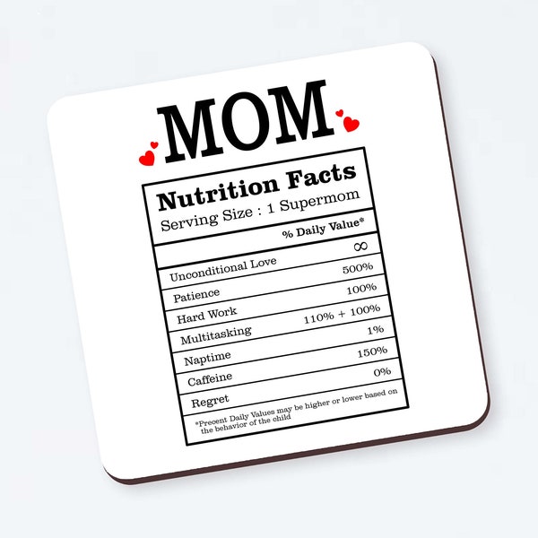 Personalised "Mom Nutrition Facts" Coaster - Funny Gift For Mother, Birthday Gift, Mothers Day, Gift for mum, bestie, custom coaster gif