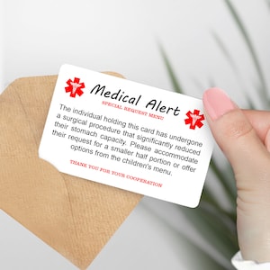 Cartes portefeuille en métal Alerte médicale - cadeau pour amis, cartes santé, cartes médicales, convalescence chirurgicale, VSG, chirurgie bariatrique