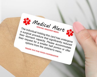 Medical Alert metal wallet cards - gift for friends, healthy cards, medical cards, Surgical Recovery, VSG, Bariatric Surgery