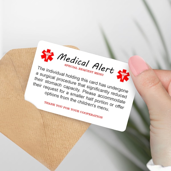 Medical Alert metal wallet cards - gift for friends, healthy cards, medical cards, Surgical Recovery, VSG, Bariatric Surgery