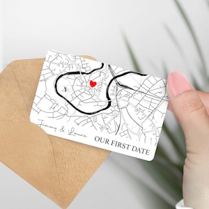 Portafoglio personalizzato con luogo del primo appuntamento, inserto per portafoglio stampato personalizzato, biglietto per il primo anniversario. Regalo per fidanzato/marito
