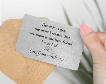 Personalised Sentimental Keepsake Mum Best Friend Metal Cards - Perfect Gift for your Mum, Mother's Day