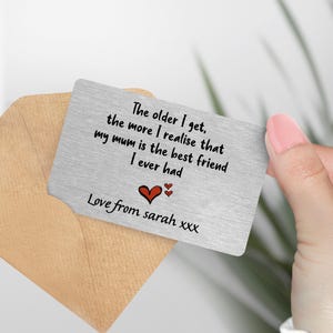 Cartão de carteira de metal personalizado com lembrança sentimental para melhor amiga da mãe - presente perfeito para sua mãe, dia das mães