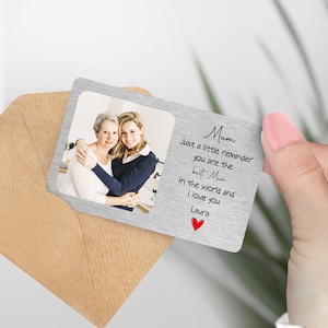 Carte portefeuille en métal personnalisée, cadeau « Juste un petit rappel » pour maman, carte photo portefeuille, cadeau cool pour maman, cadeaux pour une meilleure maman, cadeau d'anniversaire