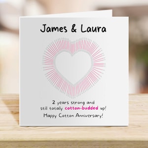 Carte d'anniversaire en coton pour couple - Cadeau pour 2e anniversaire de mariage avec motif en coton en forme de coeur - Carte de voeux pour lui ou elle