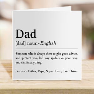 Carte de voeux de définition de dictionnaire pour papa - Carte de fête des pères ou d'anniversaire amusante pour papa
