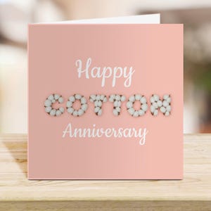 Cotton Anniversary Card – 2nd Wedding Anniversary Card for Husband Wife, Romantic Second Anniversary Greeting, gift for him / her