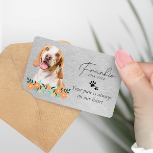 Carte portefeuille personnalisée commémorative d'animal de compagnie V3 paysage (couleur) - « Votre patte est toujours sur notre coeur », cadeau souvenir en métal, animal de compagnie, monument commémoratif d'animal de compagnie