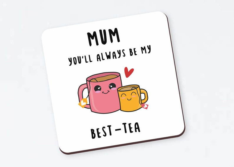 Personalised Mum Best-Tea Coaster Funny Gift For Mother, Birthday Gift, Mothers Day, Gift for mum, bestie, custom coaster gif image 1