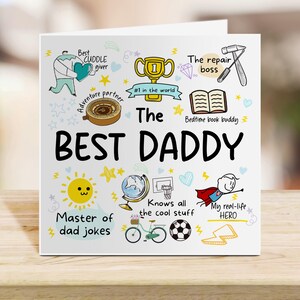 Meilleure carte de voeux pour papa - Jolie carte de fête des pères pour papa - Carte amusante pour papa avec gribouillages - Carte d'anniversaire ou de nouveau papa