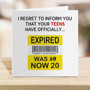 20e carte d'anniversaire drôle | Carte bâillon pour adolescents expirée | Anniversaire marquant pour lui et elle | Carte humoristique imprimable ou physique