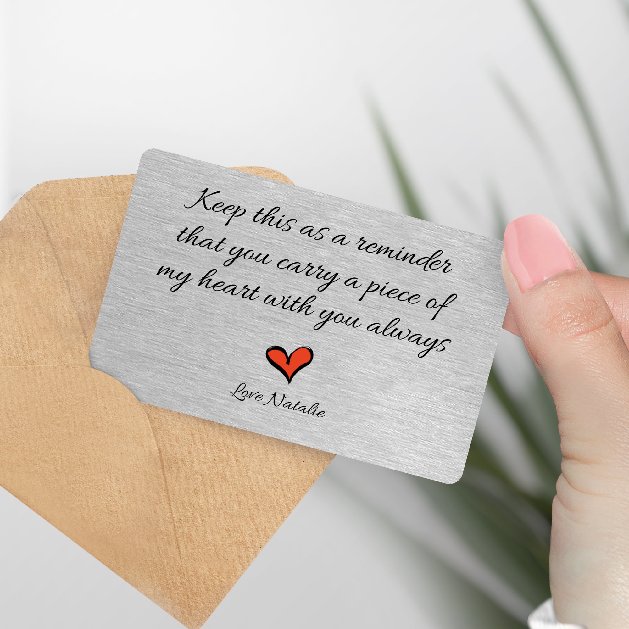 Personalised Sentimental Romantic Keepsake Piece of My Heart Metal Wallet Card, Gift for Husband, Wife, Valentine Boyfriend Gift