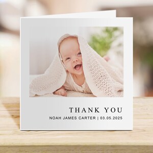 Baby Dankeschön Grußkarte - Individuelles Foto - Personalisiertes Geschenk für Neugeborene Jungen oder Mädchen, Benutzerdefinierte Babyparty Dankeschön, bearbeitbarer Text