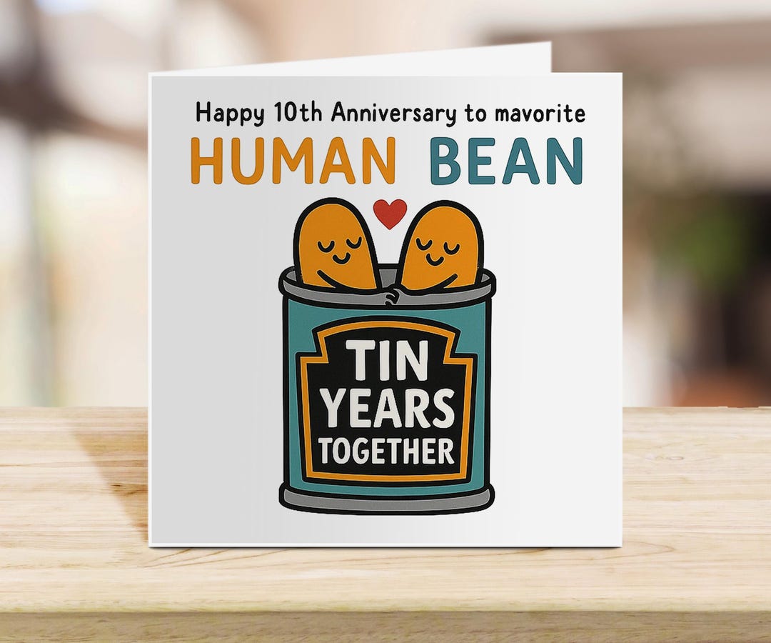 Funny 10th Anniversary Card – Human Bean Pun Card – Tin Years Together ...