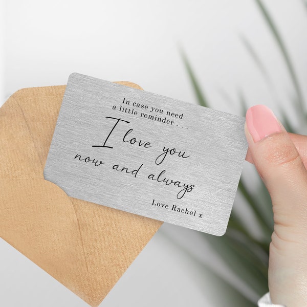 Carte portefeuille personnalisée souvenir romantique « Au cas où vous auriez besoin d'un petit rappel », cadeau pour mari, femme, cadeau Saint-Valentin petit ami