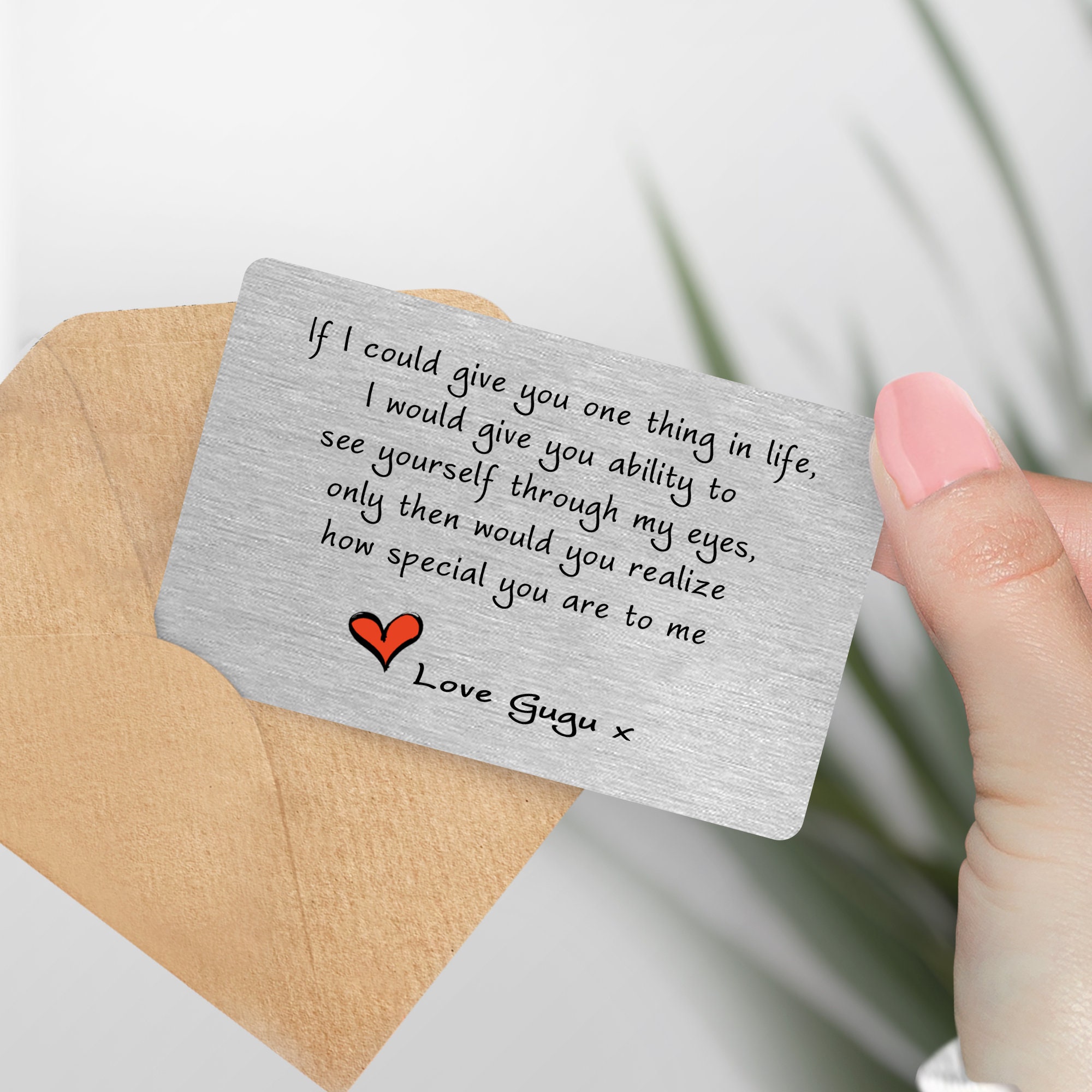 Gepersonaliseerde sentimentele romantische aandenken Zie jezelf door mijn ogen portemonneekaart, cadeau voor man, vrouw, valentijnscadeau vriendje