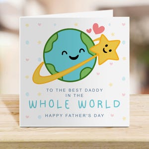 Grappige vaderdagkaart van kinderen – beste vader van de hele wereld – schattig ster- en aardeontwerp – fijn vaderdagcadeau – leuke kaart voor papa