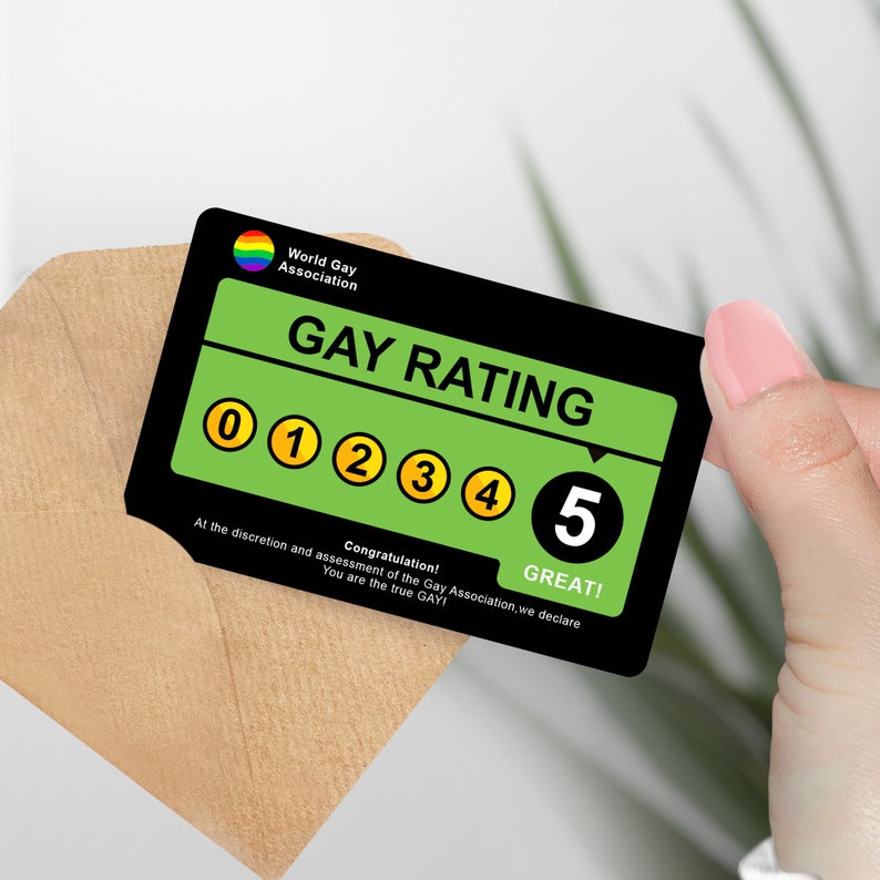 Cartão de novidade, "GAY RATING" – Avalie seus amigos, Meme de piada, Presente engraçado, Presente de pegadinha, Cartão de classificação, Presente para ele, Presente para ela imagem 1