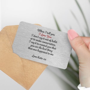 Portafoglio in metallo personalizzato "Quando ti dico che ti amo" - Regalo romantico e sentimentale per marito, moglie, San Valentino, anniversario