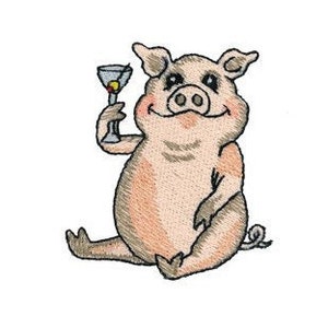 Pig With Martini - Machine Embroidery Design