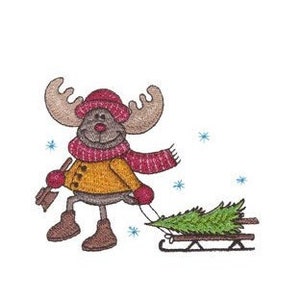 Moose With Christmas Tree - Machine Embroidery Design