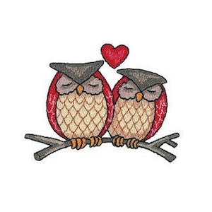 Deux hiboux amoureux - Motif de broderie machine
