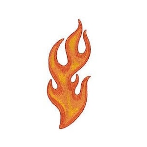 May include: A stylized orange and yellow flame design.