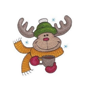 Moose With Coffee - Machine Embroidery Design