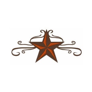 Peut inclure: Une étoile à cinq branches marron avec un centre orange, entourée d'un motif décoratif enroulé marron.