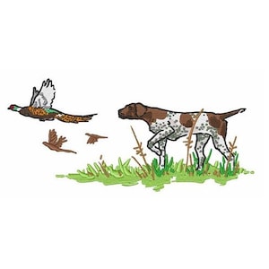 Bird Dog And Pheasant - Machine Embroidery Design