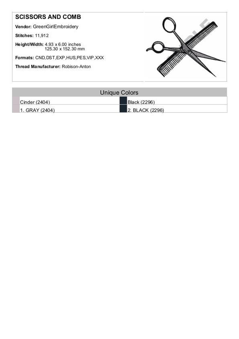 Scissors and Comb Machine Embroidery Design Etsy