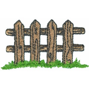 May include: A brown wooden picket fence with green grass at the base.