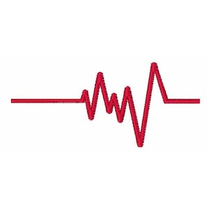 May include: A red heart rate line graphic. The line is flat for a short period, then rises and falls in a series of peaks and valleys, before flattening out again.