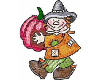 Scarecrow With Pumpkin - Machine Embroidery Design