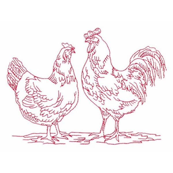 Rooster & Hen - Machine Embroidery Design