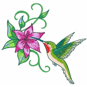 Hummingbird And Flower - Machine Embroidery Design