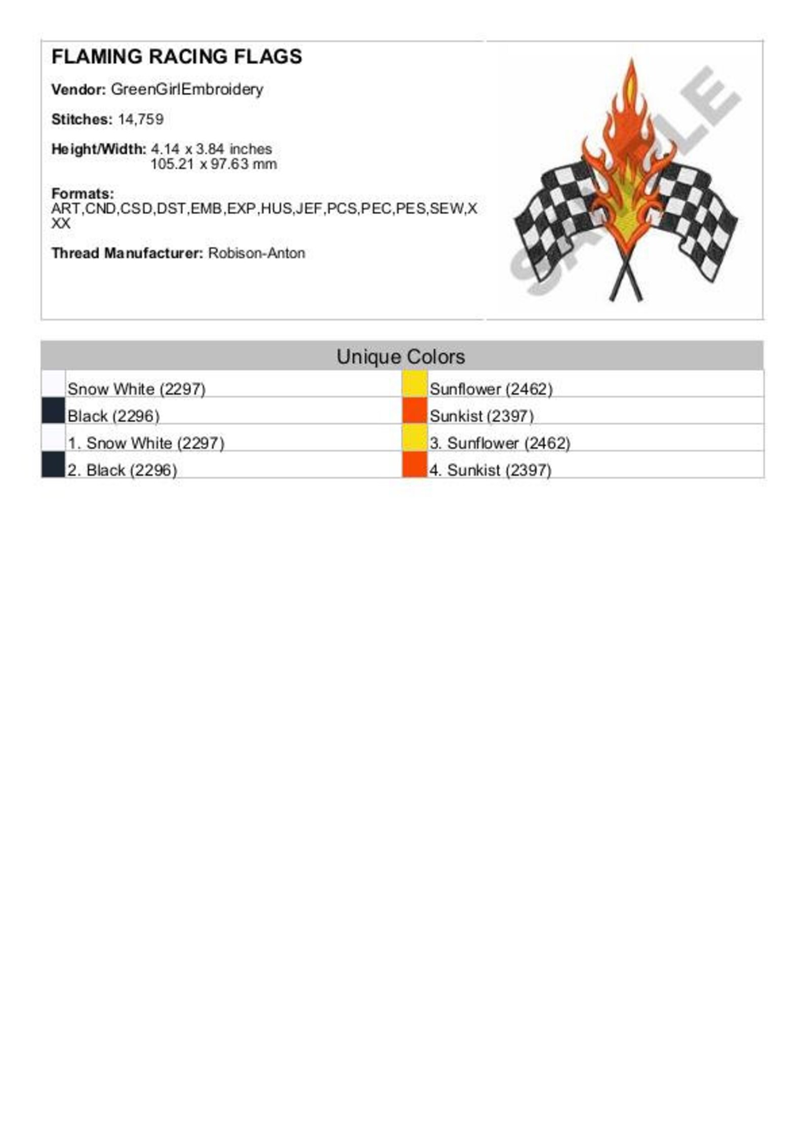 Flaming Racing Flags - Machine Embroidery Design - Etsy