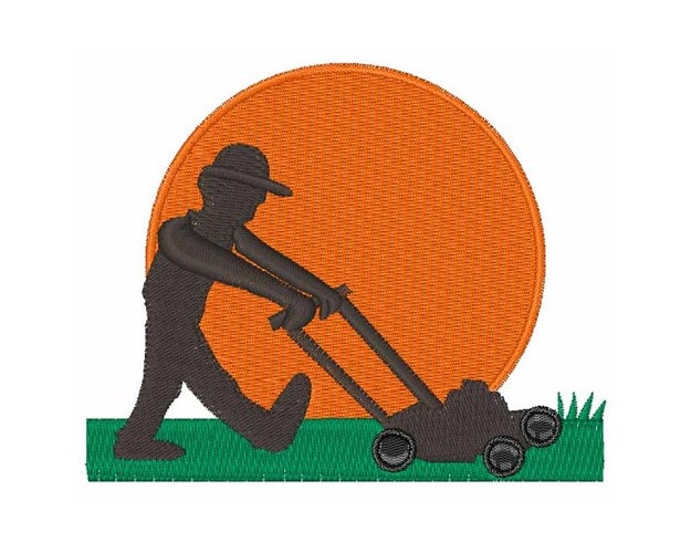 Man Mowing Lawn Machine Embroidery Design
