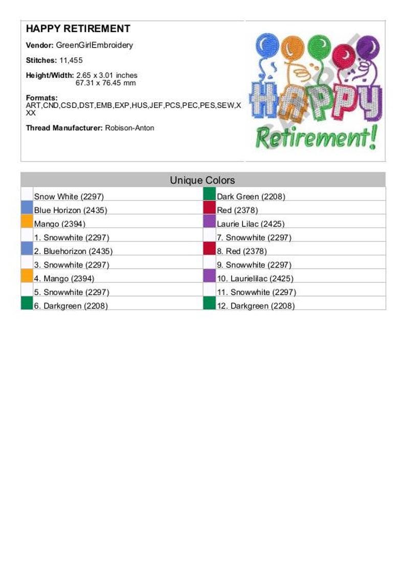 Happy Retirement Machine Embroidery Design Etsy